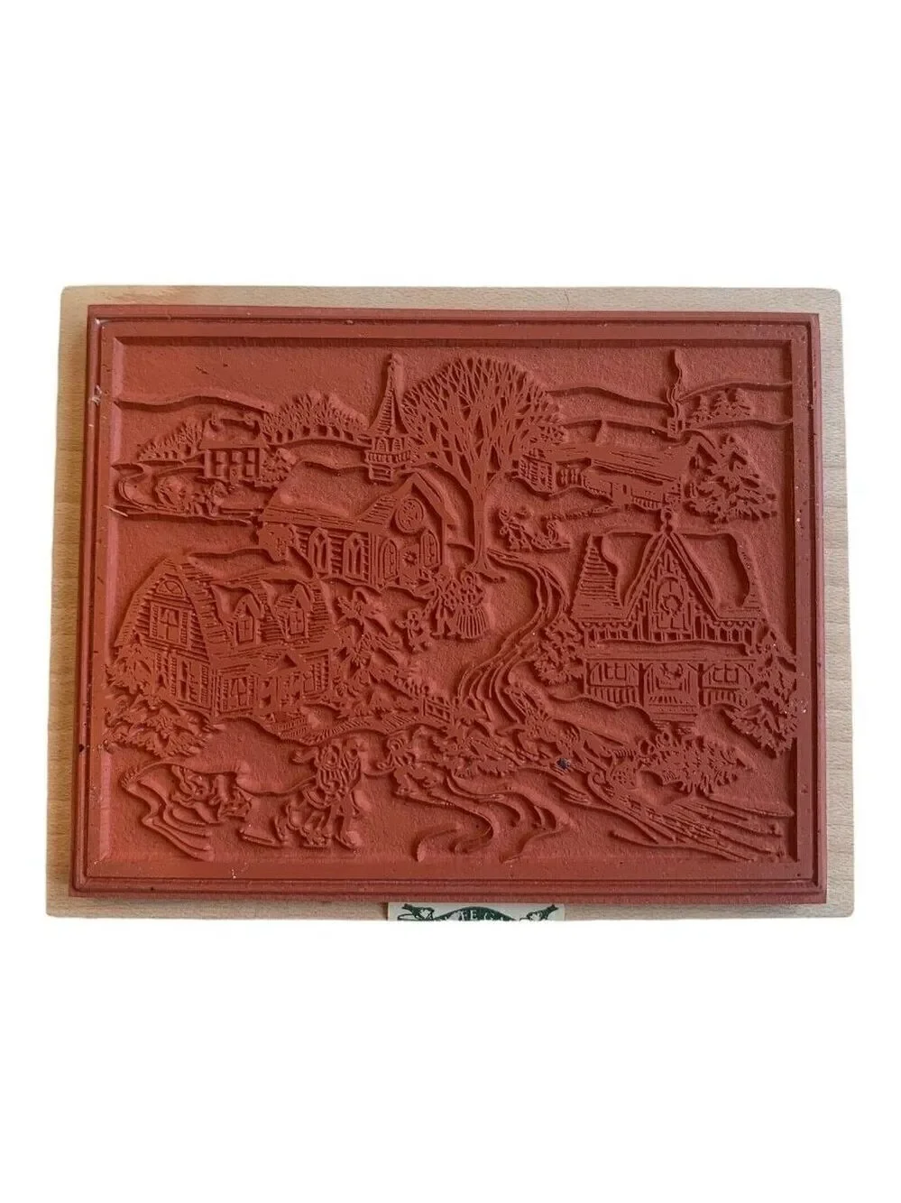 PSX Designs Wood Mounted Stamp Victorian Village Ice Skating K-2063 Snow Holiday